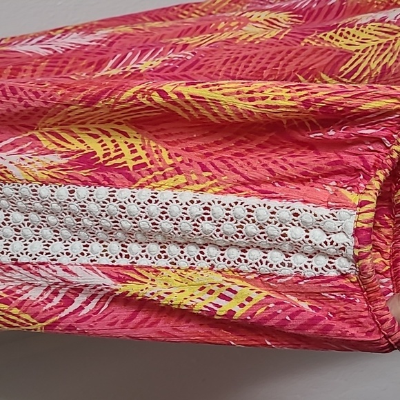 Catherines Pink, Yellow, White Print Top, Embroidered on Sleeves & Neckline, 3X - Picture 4 of 9